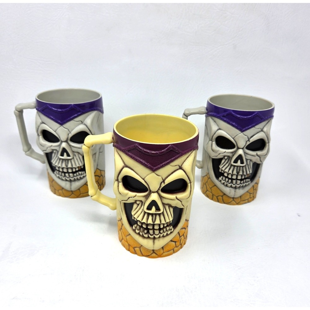 Set of 3 Vtg Easter Unlimited Plastic Skull Mugs Halloween Decor Man Cave